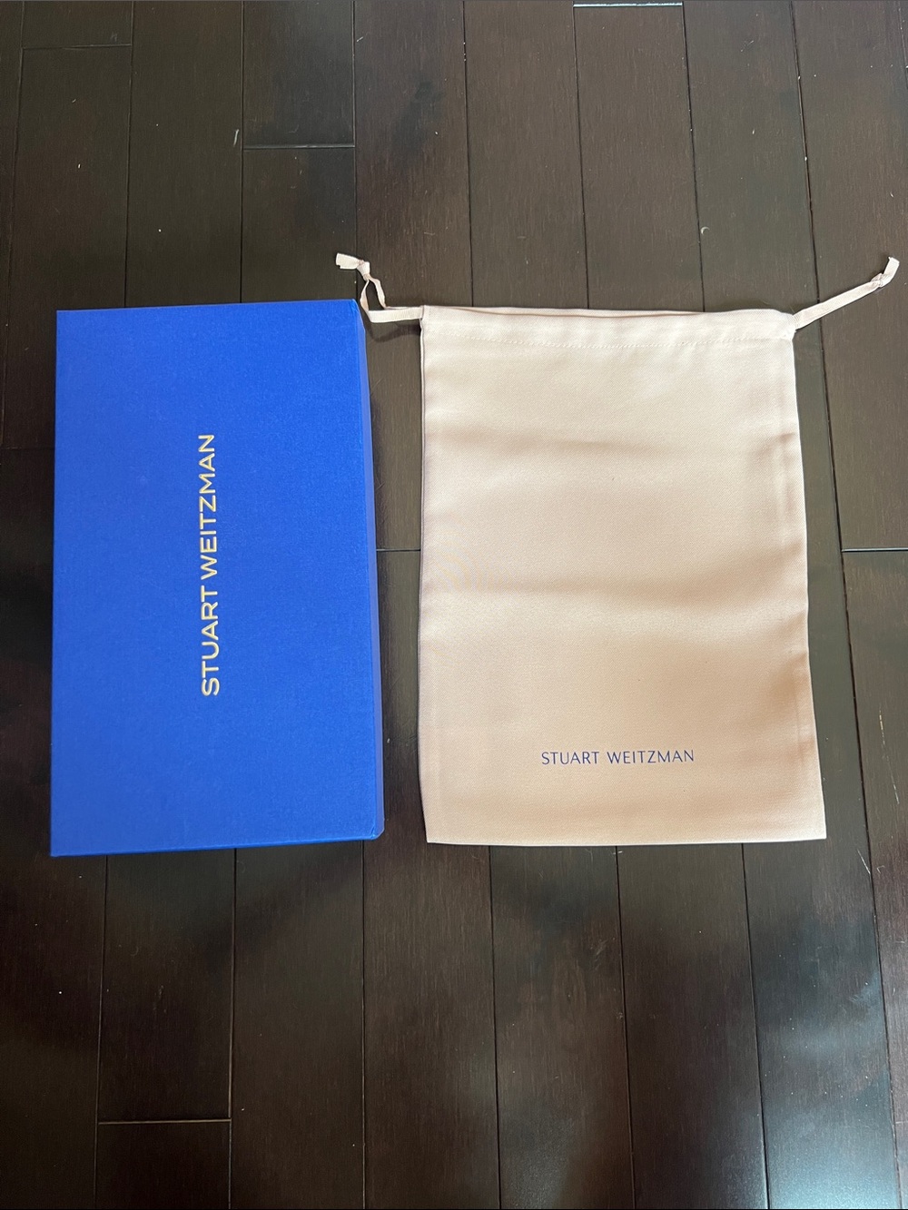Stuart Weitzman Royal Blue Box with Cream Drawstring Dust Bag